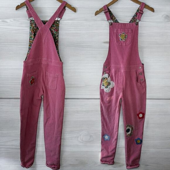 Boden Pink Corduroy Overalls Embroidered Flower Patches Kid Teen Size Age 13-14Y - Picture 16 of 16